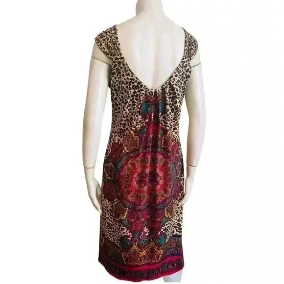 LONDON TIMES boho sleeveless shift dress - leopard mandala graphic - size 10 - Picture 5 of 13